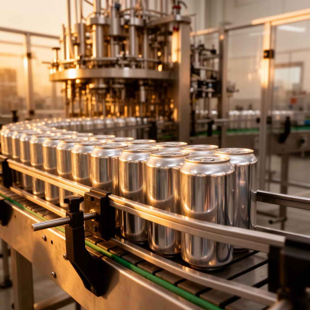 Alcoholic beverage canning line filling aluminum cans